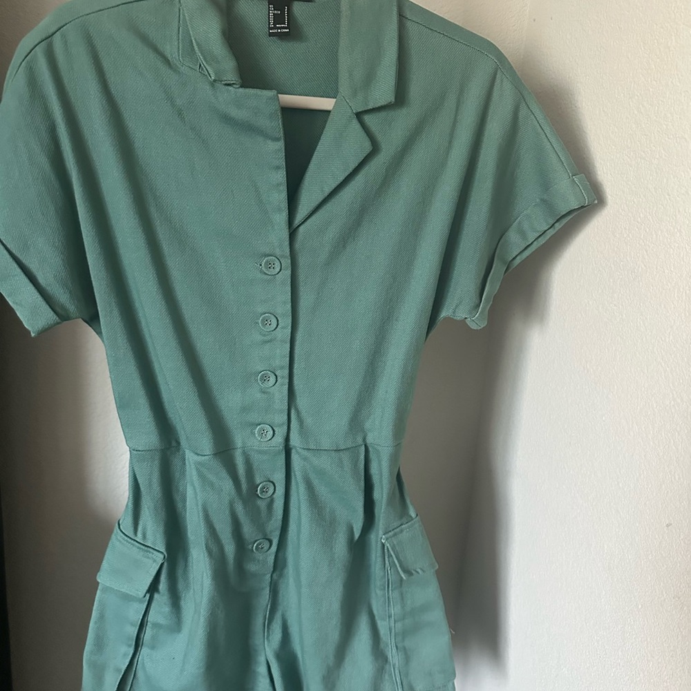 Green Forever 21 Romper with Belt and Open Back